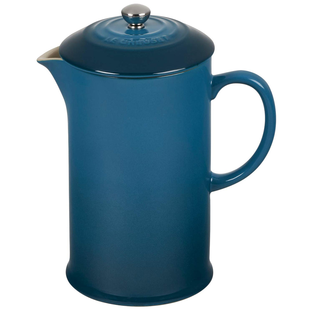 Le Creuset Kaffeebereiter aus Steinzeug, Edelstahl-Kolben, 1 Liter, Für 3-4 Tassen, Deep Teal,
