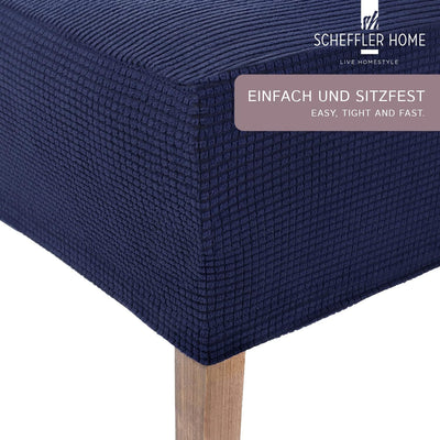 SCHEFFLER-Home Stuhlhussen Stretch Sofia/Stretch Stuhlhussen Blau 6er Set/elastische Stuhlabdeckunge