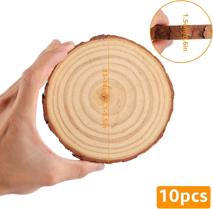 10 Stück Holzscheiben 13-14cm Durchmesser, Unvollendete Runde Holzscheiben, Baumscheiben ohne Loch C