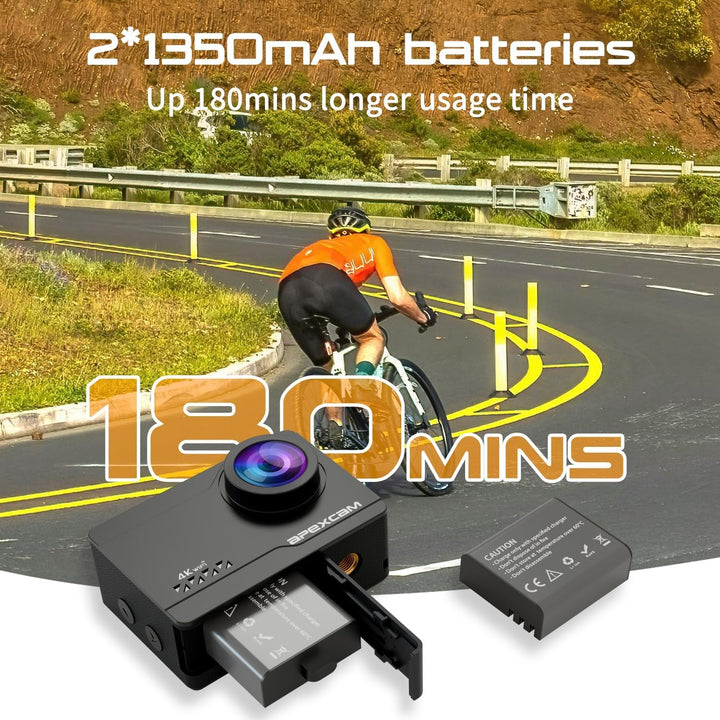 Apexcam M90 mit 128G Karte Action Cam 4K60FPS 64MP WLAN EIS Bildstabilisierung Sportkamera mit Touch