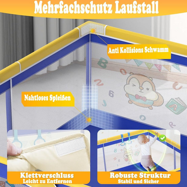 HENGMEI Baby Laufgitter Laufstall Absperrgitter 180x150cm Aktivitätszentrum mit Rutschfester Basis,