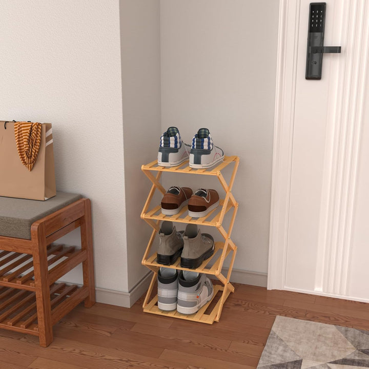 homewell Schuhregal aus Bambus mit 4 Ebenen, vertikales Schuhablage, Faltbares Montagefreies, Schuhr