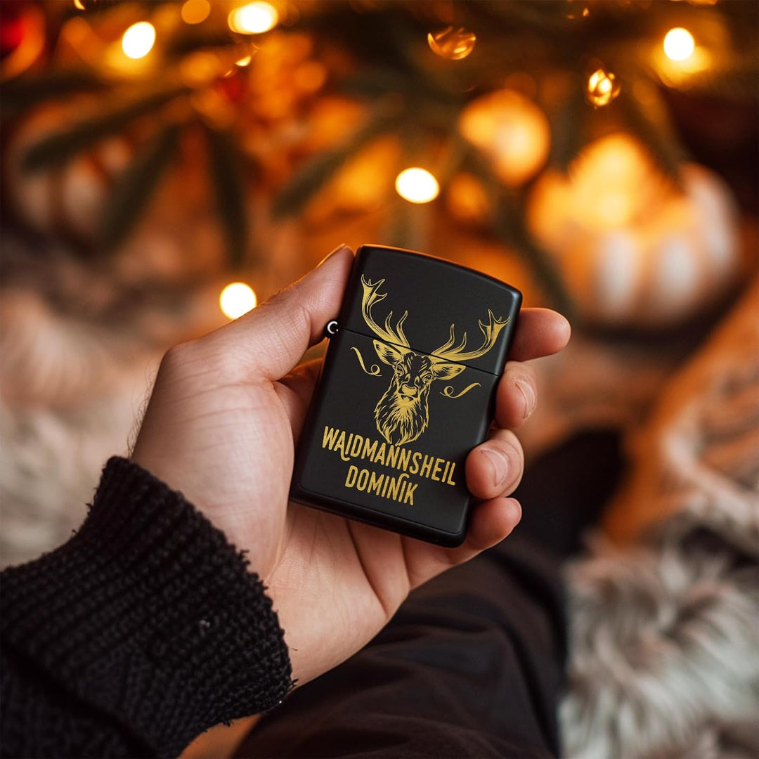 Jäger & Hirsch Zippo Feuerzeug mit Gravur personalisiert | Männer Geschenke für Jäger & Jagd, mit Hi