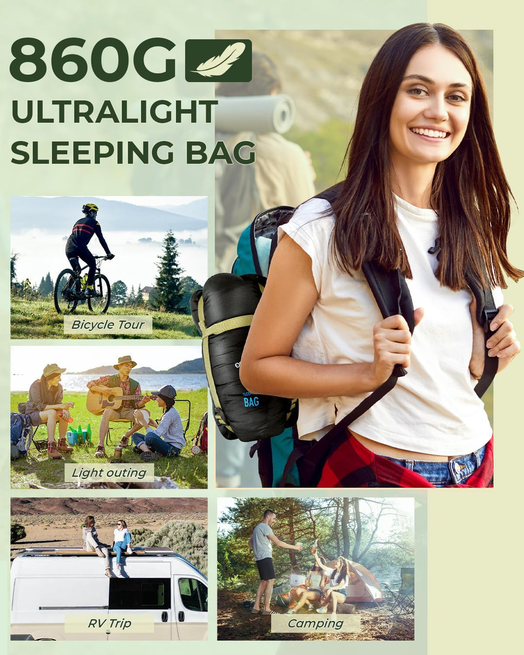 Schlafsack - Ohuhu Kleines Packmass & Ultraleicht (860g) Sommer Schlafsack Deckenschlafsack Indoor O