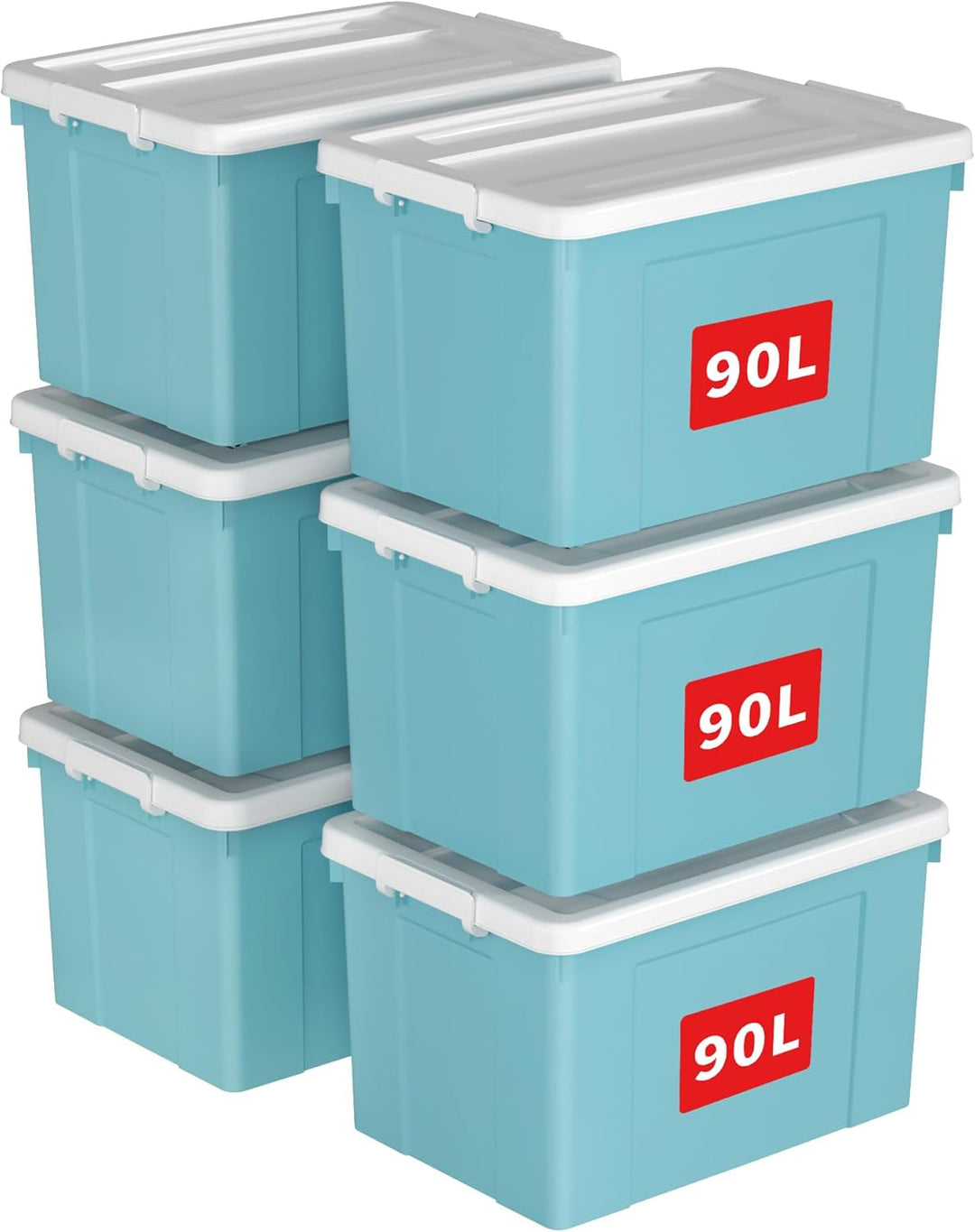 Cetomo 90 l x 6 Kunststoff-Aufbewahrungsbox, Tragetasche, Organisationsbehälter mit robustem Deckel