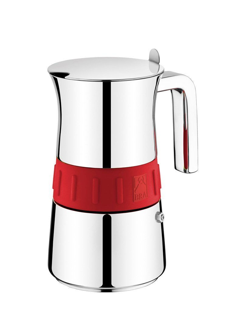 BRA Edelstahl Espressokocher ELEGANCE Rot, für bis zu 4 Tassen