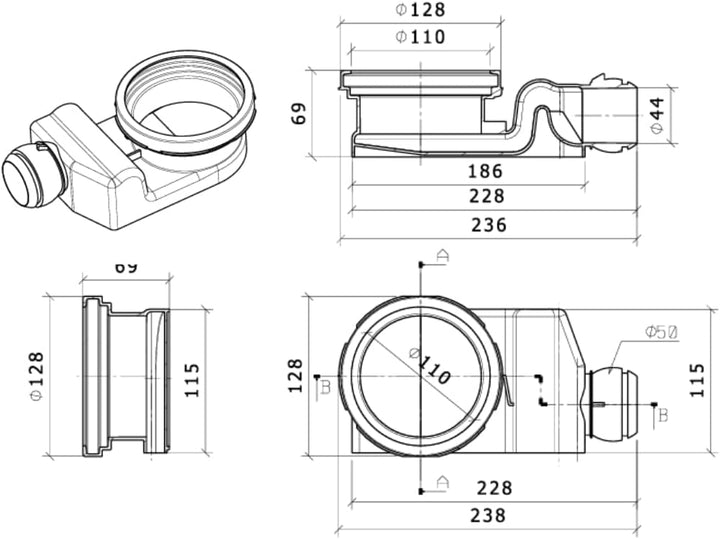 MD Technic – Confluo Bodenablauf 15x15 cm – wählbare Abdeckungen u. Ablaufgarnitur (Vertikal/Senkrec