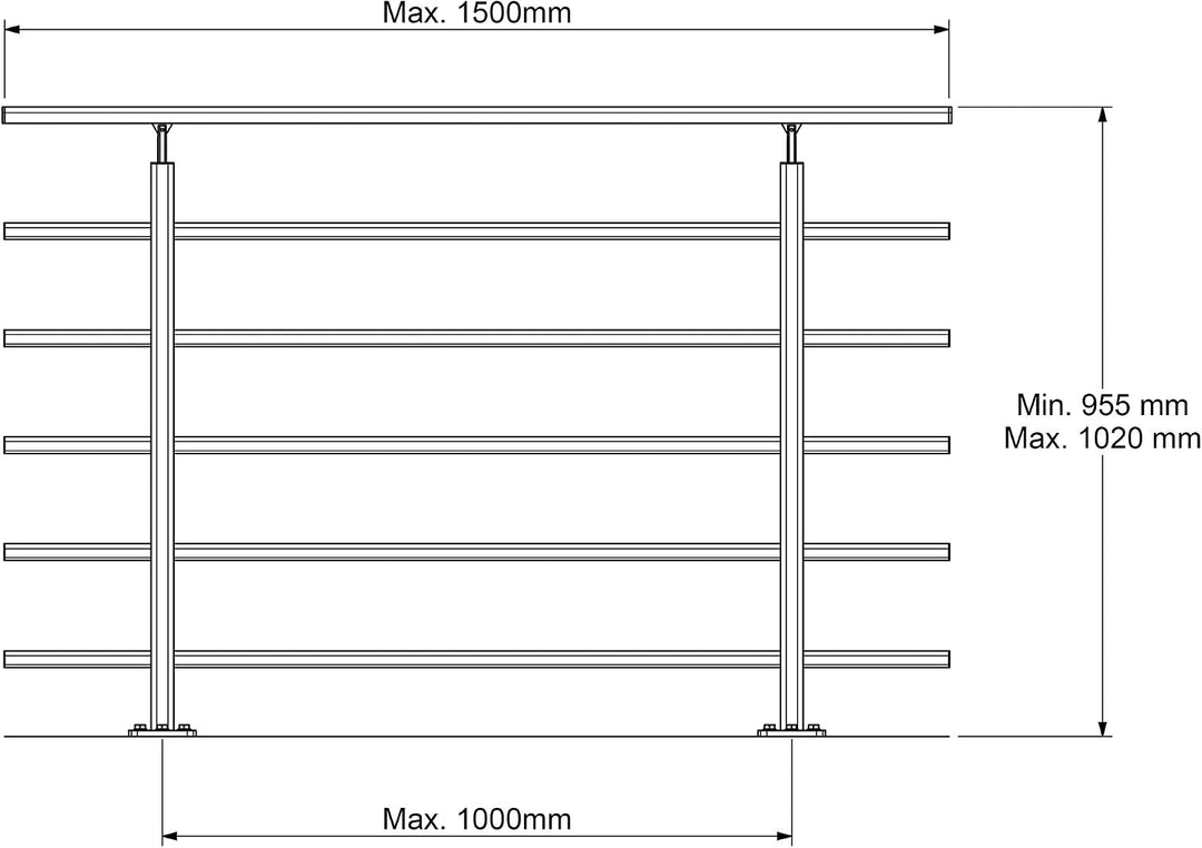 DOLLE Geländer aussen, 150 cm, Aluminium, Bodenmontage, Tropfendesign | Komplettes Bausatz-Set zur B