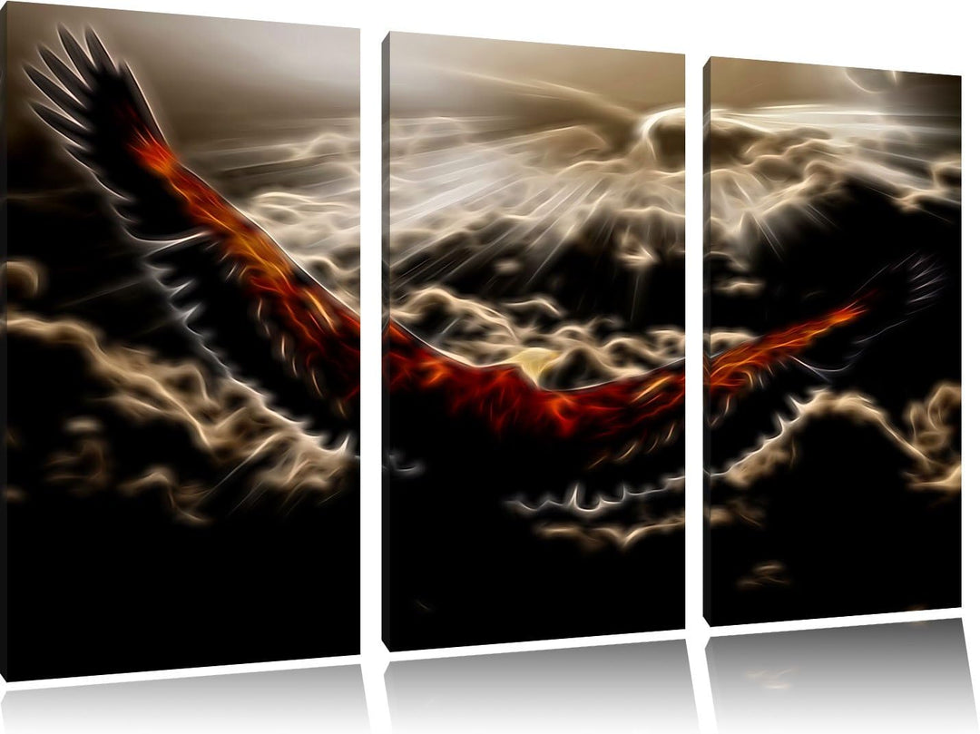 Dark Adler über den Wolken Spezial 3-Teiler Leinwandbild 120x80 Bild auf Leinwand, XXL riesige Bilde