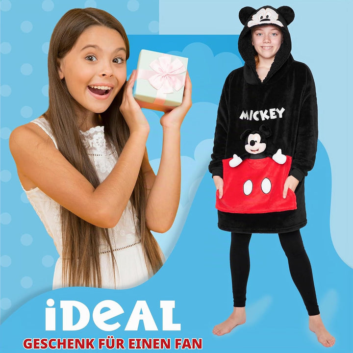 Disney Stitch Hoodie-Decke Kinder, Kapuzenpullover Mädchen mit Sherpa-Kapuze, 3D-Ohren, Kängurutasch