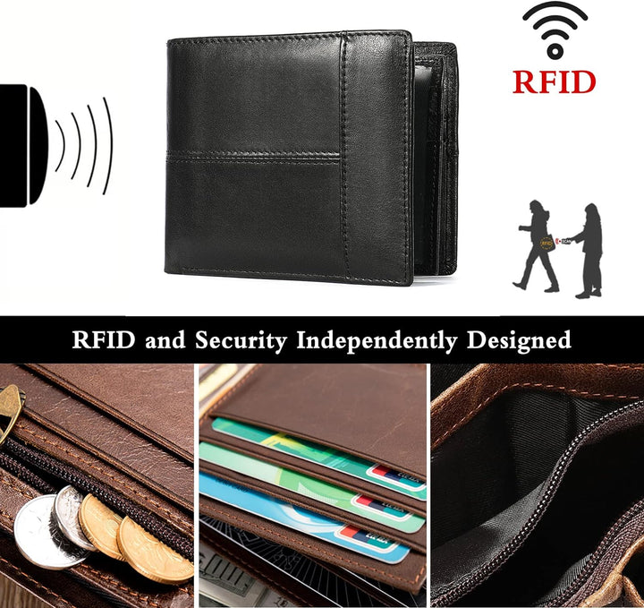 PORRASSO Herren Geldbörse RFID Schutz Geldbeutel Rindleder Portemonnaie Kreditkartenetui Geldclip Sc