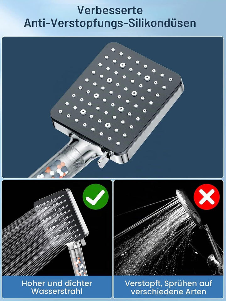 Duschkopf mit Schlauch 1.6M,YEAUPE PRO Wassersparend Handbrause Duschbrause mit Filter, Regendusche