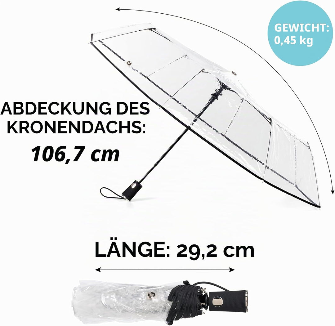 totes Transparenter Regenschirm, automatisches Öffnen, zusammenklappbar, schwarz, Einheitsgrösse, Ul
