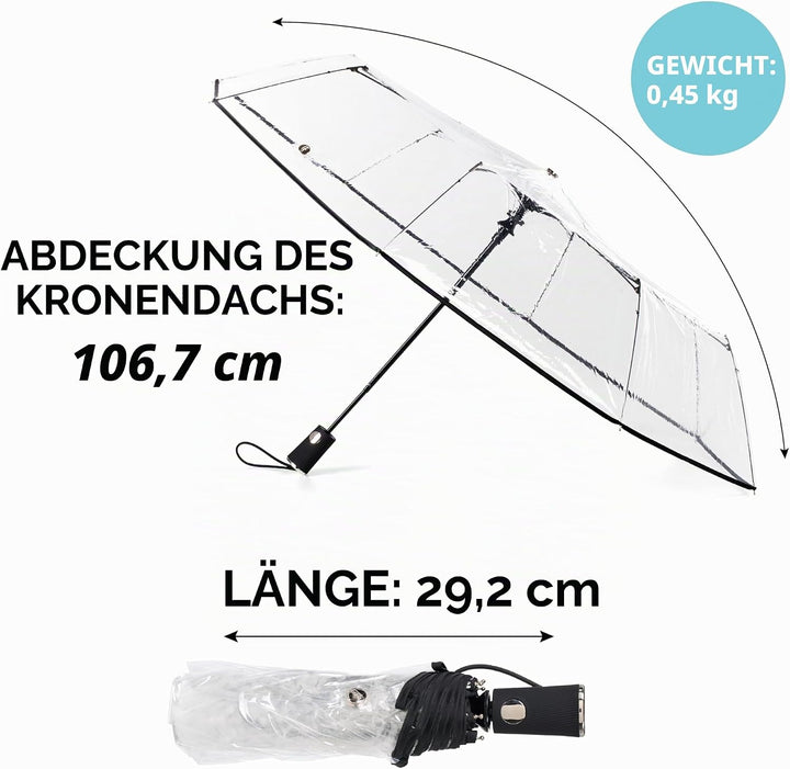 totes Transparenter Regenschirm, automatisches Öffnen, zusammenklappbar, schwarz, Einheitsgrösse, Ul