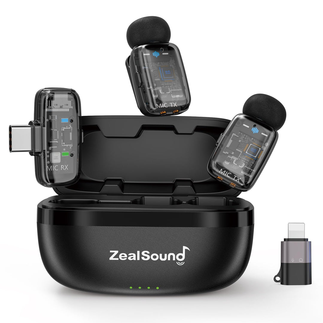 ZealSound Mini Kabellos Mikrofon für iPhone Handy Android iPad, mit USB-C/Lightning-Stecker,Stummsch