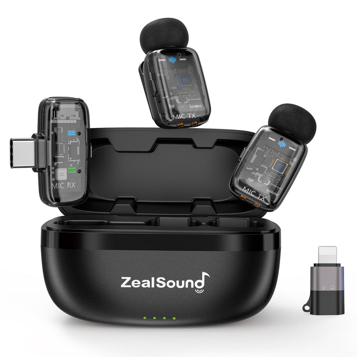 ZealSound Mini Kabellos Mikrofon für iPhone Handy Android iPad, mit USB-C/Lightning-Stecker,Stummsch