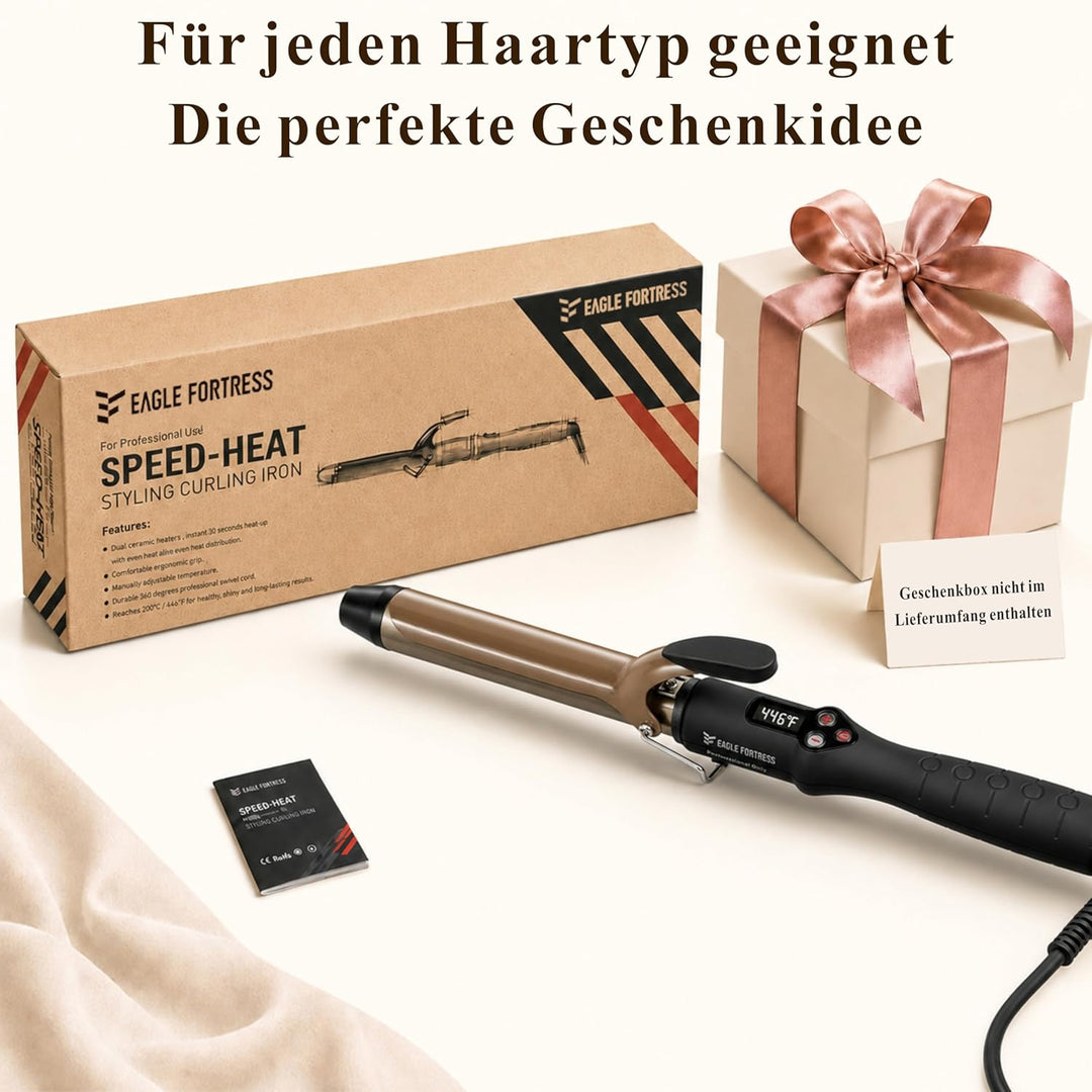 Professioneller Lockenstab mit LCD-Display, 30 Sek. Schnellaufheizung, 60°C–230°C, Keramik-Aluminium