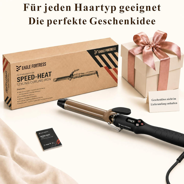 Professioneller Lockenstab mit LCD-Display, 30 Sek. Schnellaufheizung, 60°C–230°C, Keramik-Aluminium
