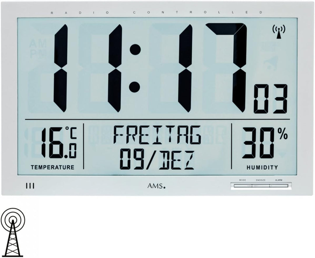 AMS 5888 Wanduhr, Kunststoff, Silber, 23x37 cm