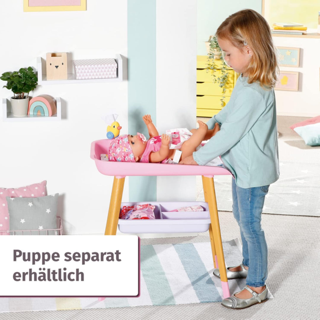 Zapf Creation 829998 BABY born rosa Wickeltisch mit Holz-Optik und abnehmbaren Tuch-Halter Single