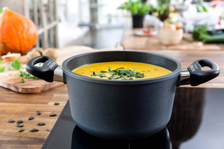 NOWA Aluguss Kochtopf mit Glas-Deckel (24 cm Ø) – Antihaftbeschichteter Topf (11 cm Innenhöhe) mit b