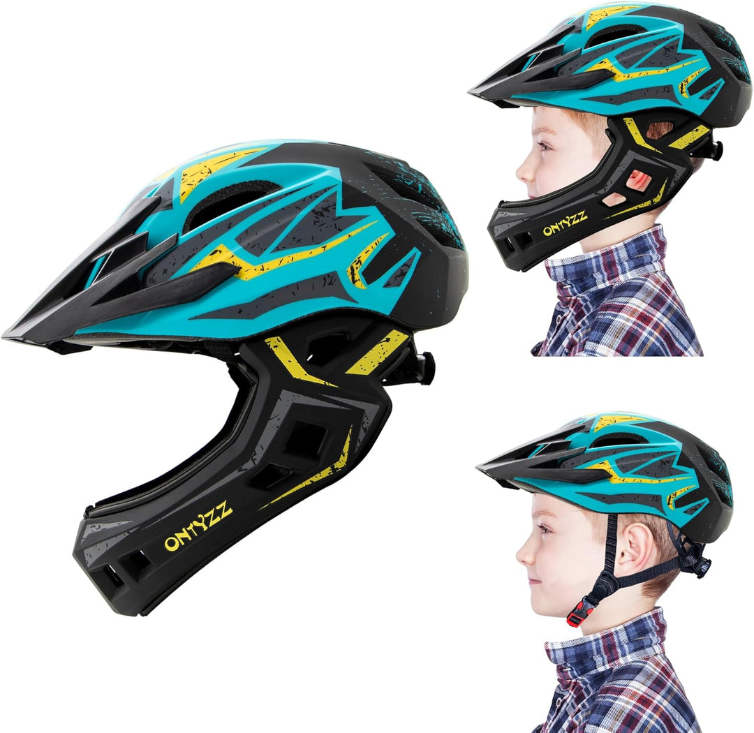 Kinder Fahrradhelm Leicht Integralhelm Kinder mit Abnehmbaren Kinnschutz Abnehmbarer Visier Kinder D