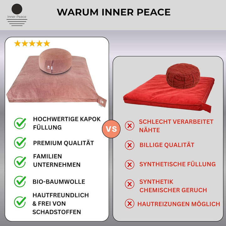 INNER PEACE Meditationskissen Set Cord XL Premium | Rundes Meditationskissen & Zabuton Meditationsma