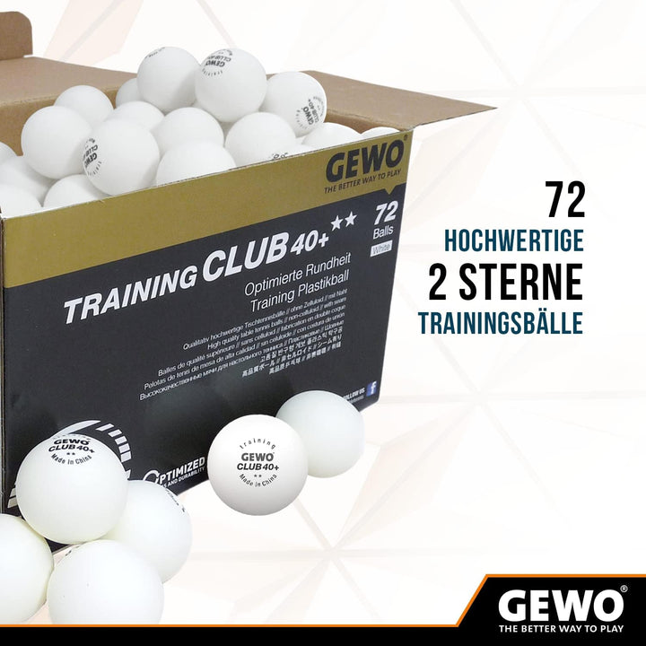 GEWO Training Club Tischtennisbälle - 2 Sterne Tischtennis-Ball 40+ aus ABS Plastik mit Naht - Hochw