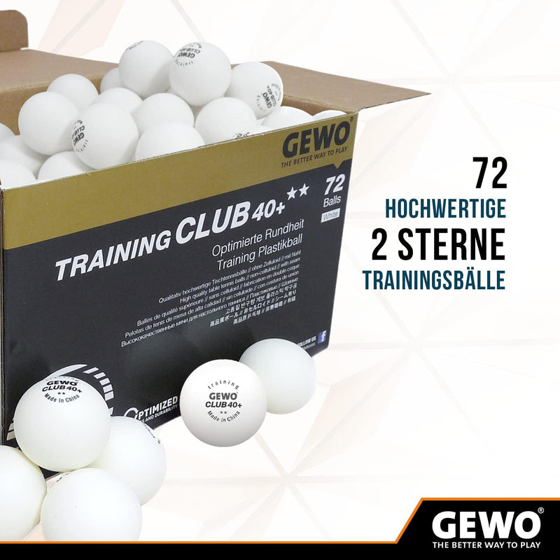 GEWO Training Club Tischtennisbälle - 2 Sterne Tischtennis-Ball 40+ aus ABS Plastik mit Naht - Hochw