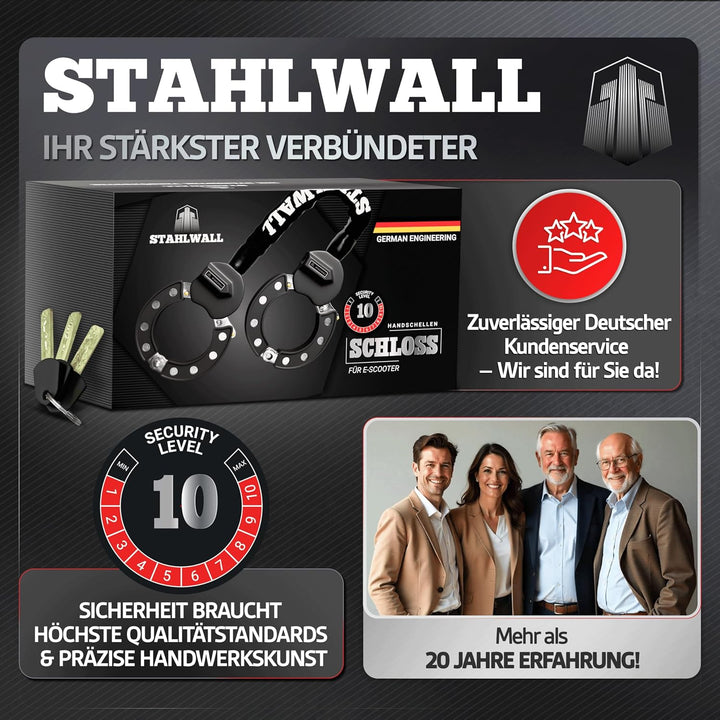 E Scooter Schloss - maximale Sicherheit, feuergehärteter Stahl, Handschellenschloss für E Roller & F