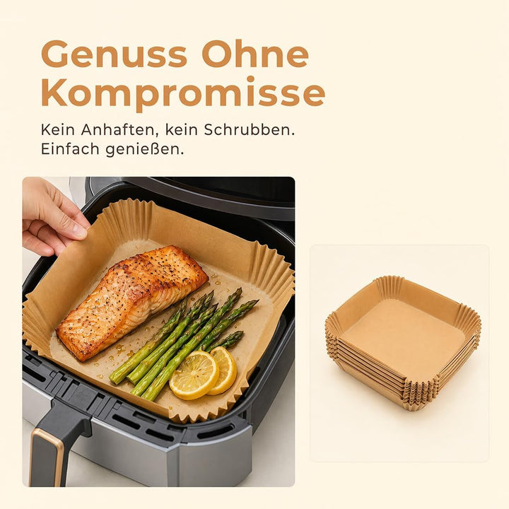 250 Stück Einweg-Backpapier für Heissluftfritteusen mit zwei Körben, 6-10 qt, zum Frittieren und Bac