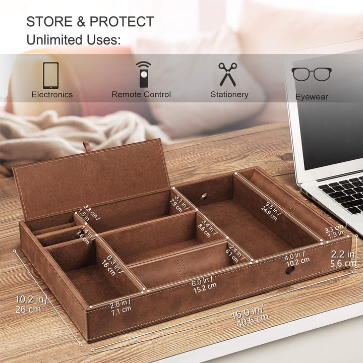 SITHON Taschenleerer Tisch Organizer, 8 Fäche Tablett Organizer Ablage Aufbewahrungsbox Kunstleder N