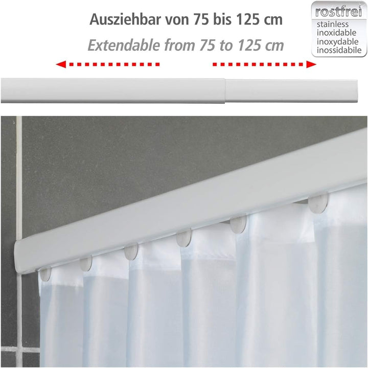 WENKO Teleskop-Duschvorhangschiene Era Weiss, ausziehbare Vorhangschiene aus rostfreiem Aluminium, z