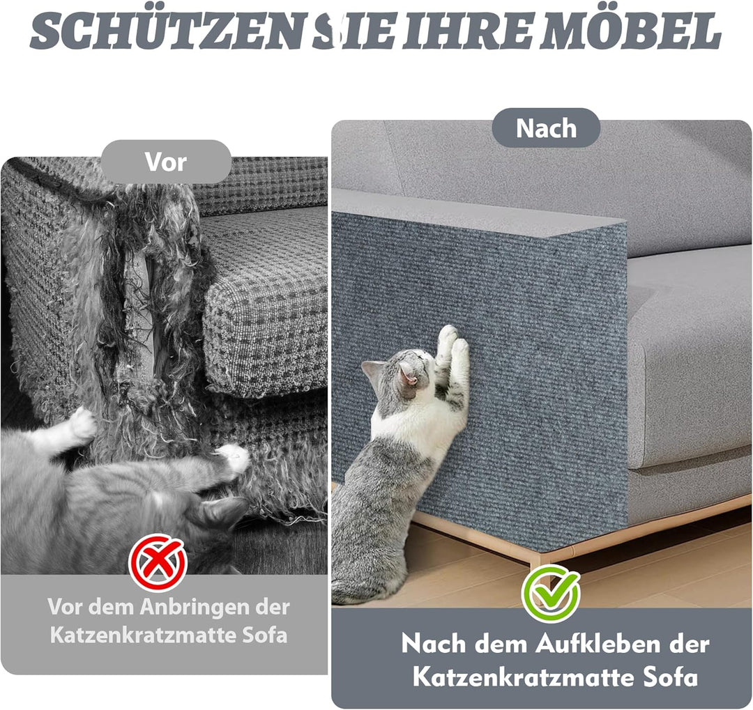 Kratzmatte für Katzen, 40x200 cm, Selbstklebende Kratzmatte aus Polyester, Wiederverwendbar, Ideal z