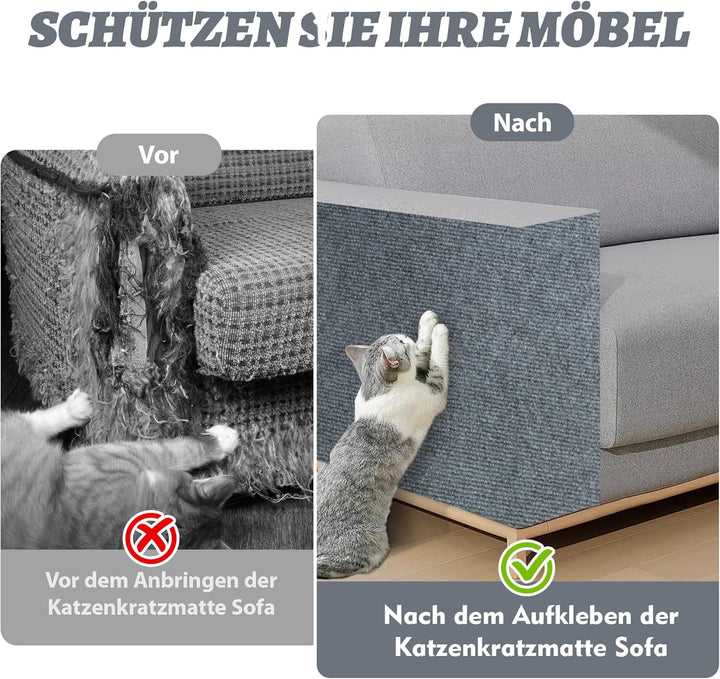 Kratzmatte für Katzen, 40x200 cm, Selbstklebende Kratzmatte aus Polyester, Wiederverwendbar, Ideal z