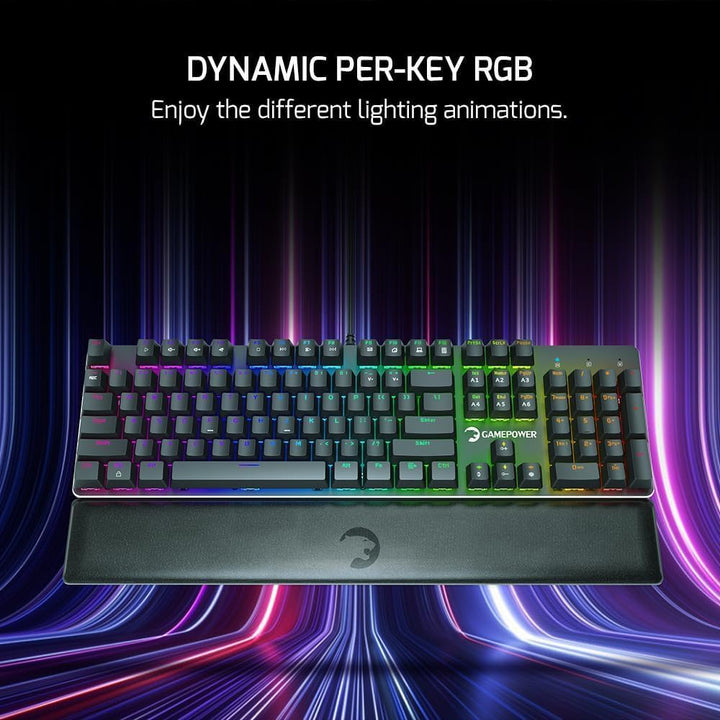 GAMEPOWER Ogre RGB Gaming Tastatur, Blue Switch Mechanical Keyboard, QWERTZ DE-Layout, mit Handgelen