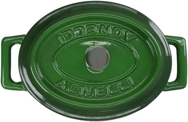 Pentole Agnelli Slowcook Ovaler Schmortopf aus Gusseisen mit 2 Griffen, grün, 12 cm 12 x 9 Cm Grün,
