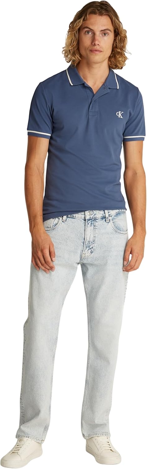 Calvin Klein Herren Golf Polo Shirt Leicht Atmungsaktiv Stretch Nachhaltig M Blue (Vintage Indigo),