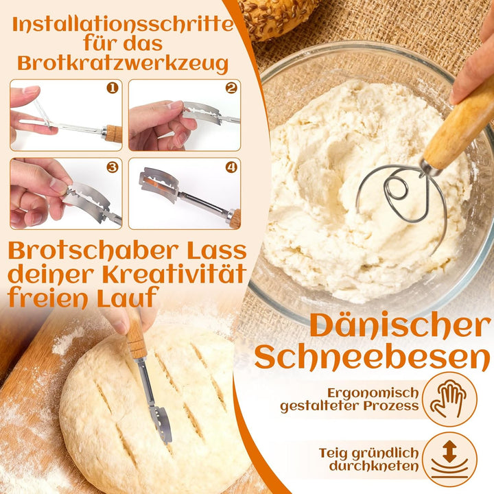Gärkörbchen Für Sauerteig Starter Set, Gärkorb (23cm rund & 25cm oval),100% natürlichem Rattan, inkl