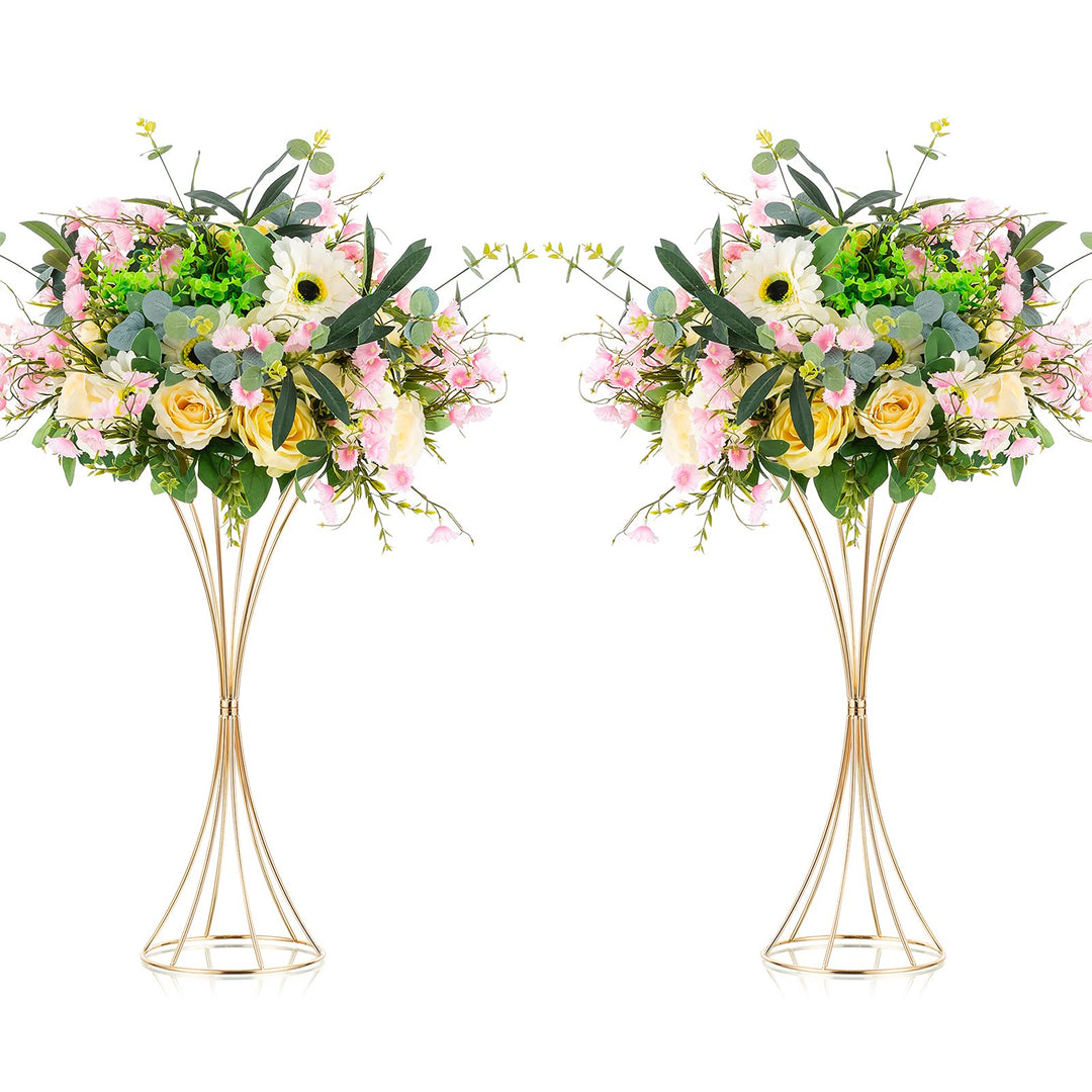 NUPTIO Blumenständer Metall Gold Hochzeit: 2 Stück 50cm Hoch Vase Tischdeko Goldene Blumenvase Tromp