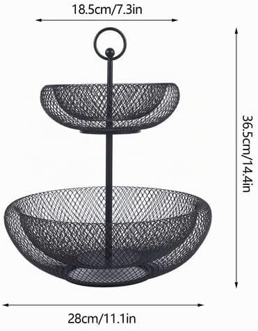 2-stöckiger Obstkorb, Metall Obstschale Gross Etagere Schwarz Fruit Basket Gemüse, Dekorativer Obstk