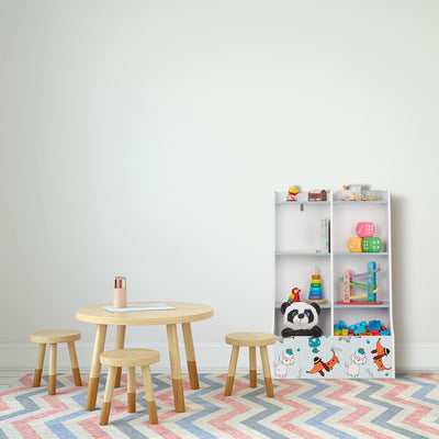 Relaxdays Kinderregal, HxBxT: 90 x 59 x 30 cm, Kinderzimmerregal mit Hundemotiv, 8 Fächer, MDF, Büch