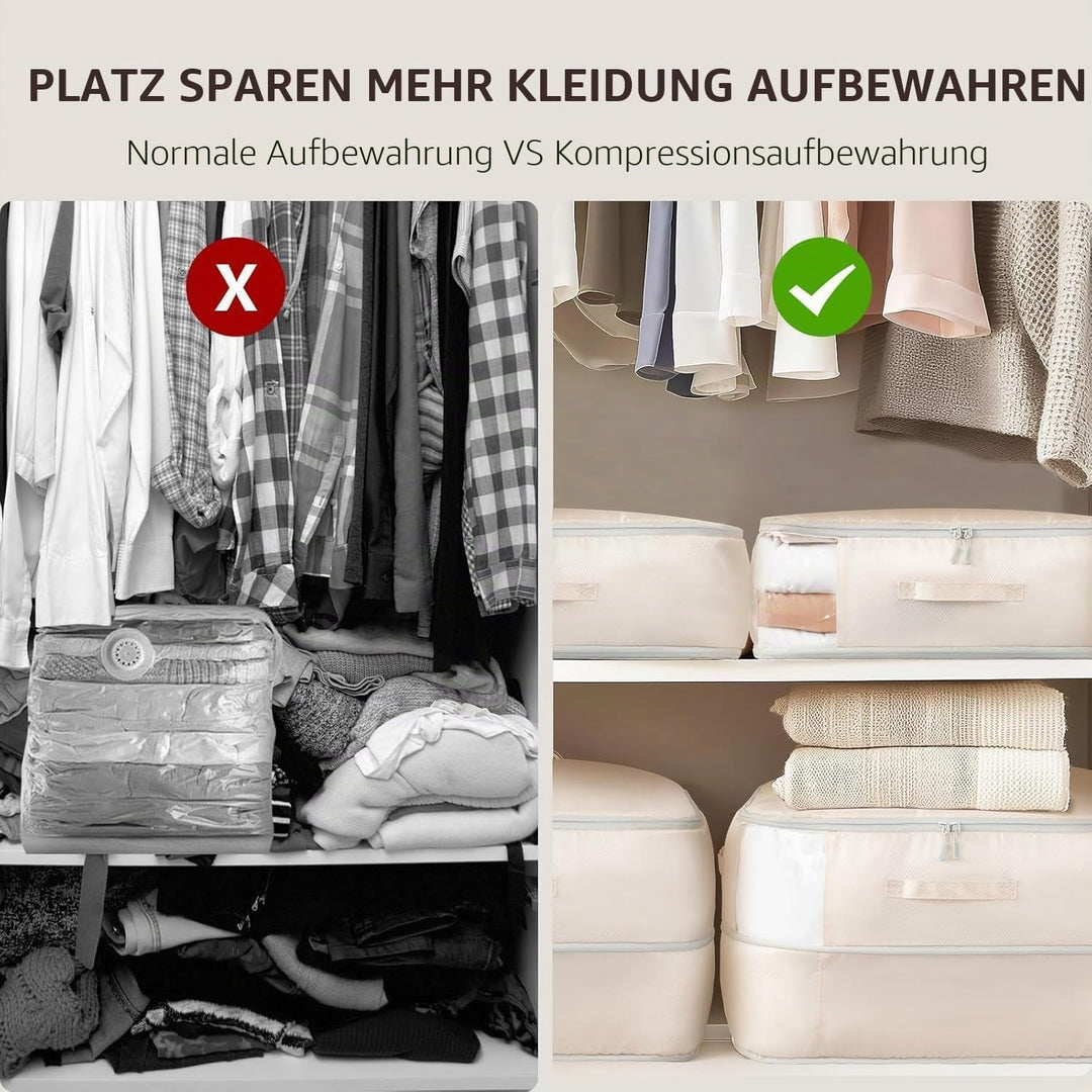 DIMJ Selbstkomprimierender Organizer - Bettwäsche Aufbewahrung 4 Stück Aufbewahrung Bettdecken Kompr