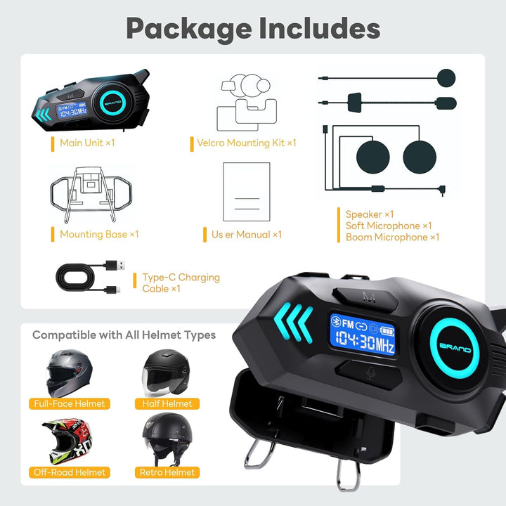 K09 Motorrad Headset, Motorradhelm Bluetooth 5.4, Helm Kopfhörer Gegensprechanlage in Reichweite 500