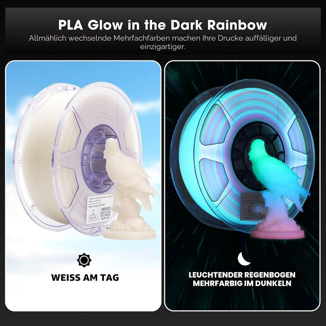 eSUN PLA Leuchtet 3D Drucker Filament, im Dunkeln Leuchtendes Regenbogen Filament 1.75mm, 1kg Spule