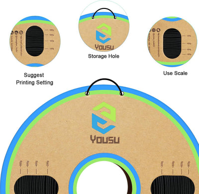 YOUSU Polypropylene PP Filament 1.75mm (± 0.03) for 3D Printer Included Build Sheet, Semi-Flexible U