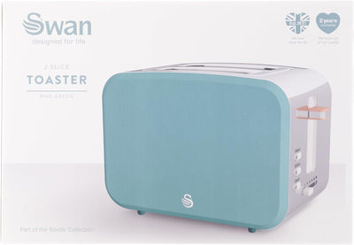 Swan Nordic Breitschlitz-Toaster für 2 Scheiben, 3 Funktionen, 6 Bräunungsstufen, modernes Design, E