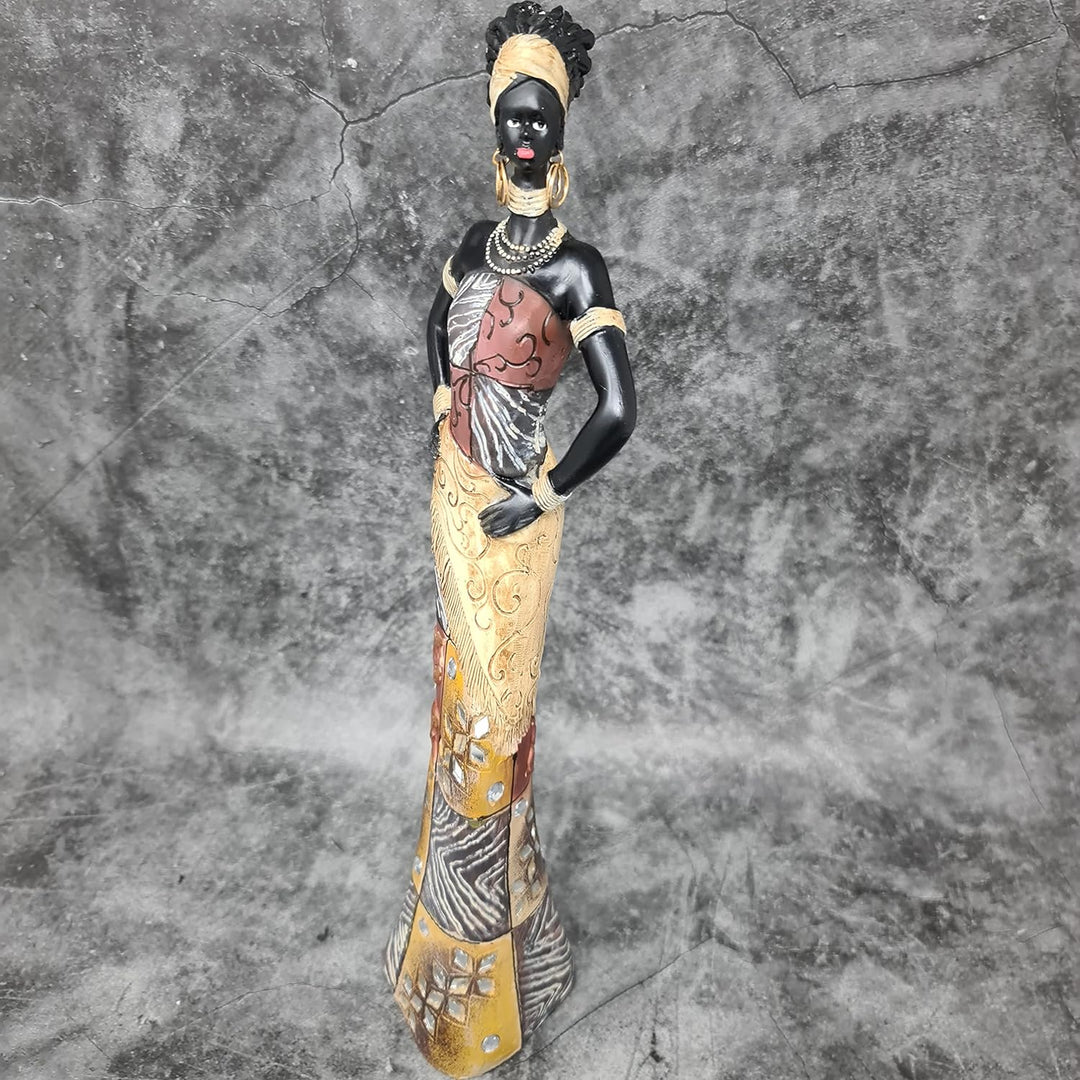 Lifestyle & More Moderne Skulptur Dekofigur Frau Afrikanerin aus Kunststein Mehrfarbig stehend mit b