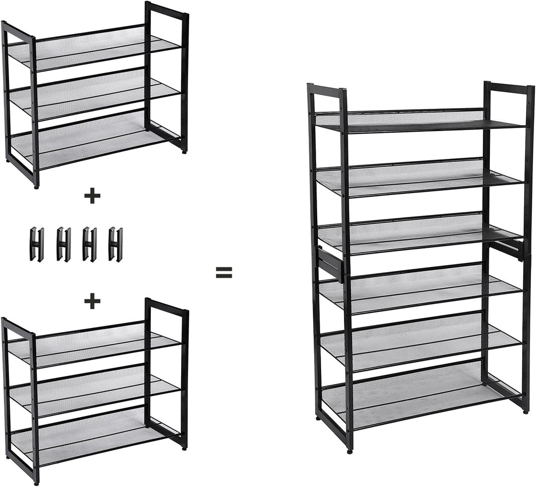 SONGMICS 3 Ebenen Metall-Schuhregal, Meshregal, verstellbare Ablage flach oder abgewinkelt Regalböde