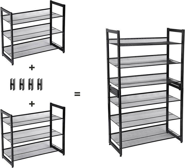 SONGMICS 3 Ebenen Metall-Schuhregal, Meshregal, verstellbare Ablage flach oder abgewinkelt Regalböde